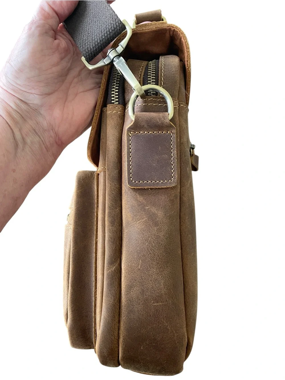 HUMERPAUL MEN’S VINTAGE LEATHER MESSENGER BAG Crazy Horse Leather Crossbody